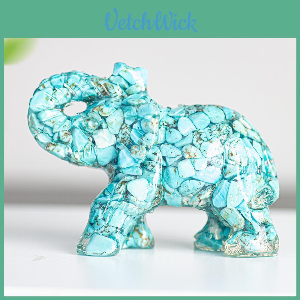 Crystal Elephant Resin Figurine With Semiprecious Stones For Office And Party Decoration