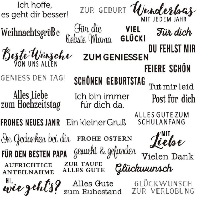5 Stück Klarer Silikonstempel für Geburtstags Kartenherstellung Scrapbooking Deutsche Sprüche und Blumenstempel für Bastelverzierungen