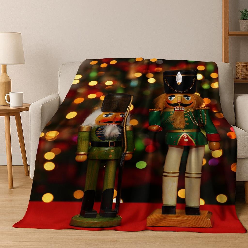 Frohe Weihnachten Baum Nussknacker Cartoon Puppe Neujahrsgeschenk Flanell Decke, Weiche Wohndecke für Zuhause Schlafzimmer Bett Sofa Kinder