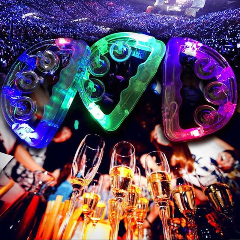 

Bright Led Light Up Sensory Toy Flashing Tambourine Musical Instrument Shaking Party Atmosphere Child Toys Random Color 14*10cm