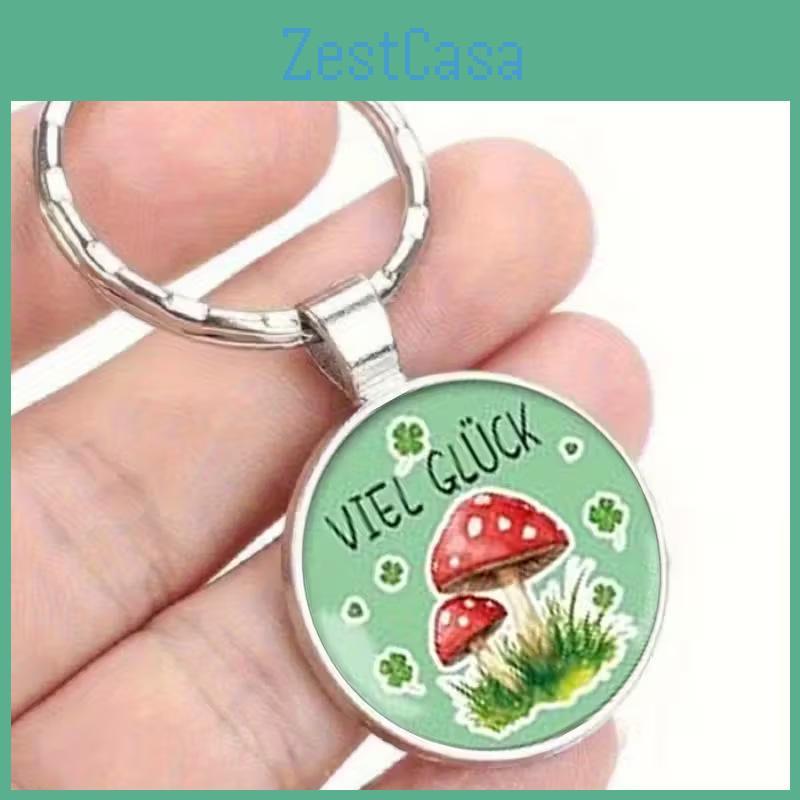Four Leaf Clover And Mushroom Keychain Alloy Cute Gift For Couples And Friends