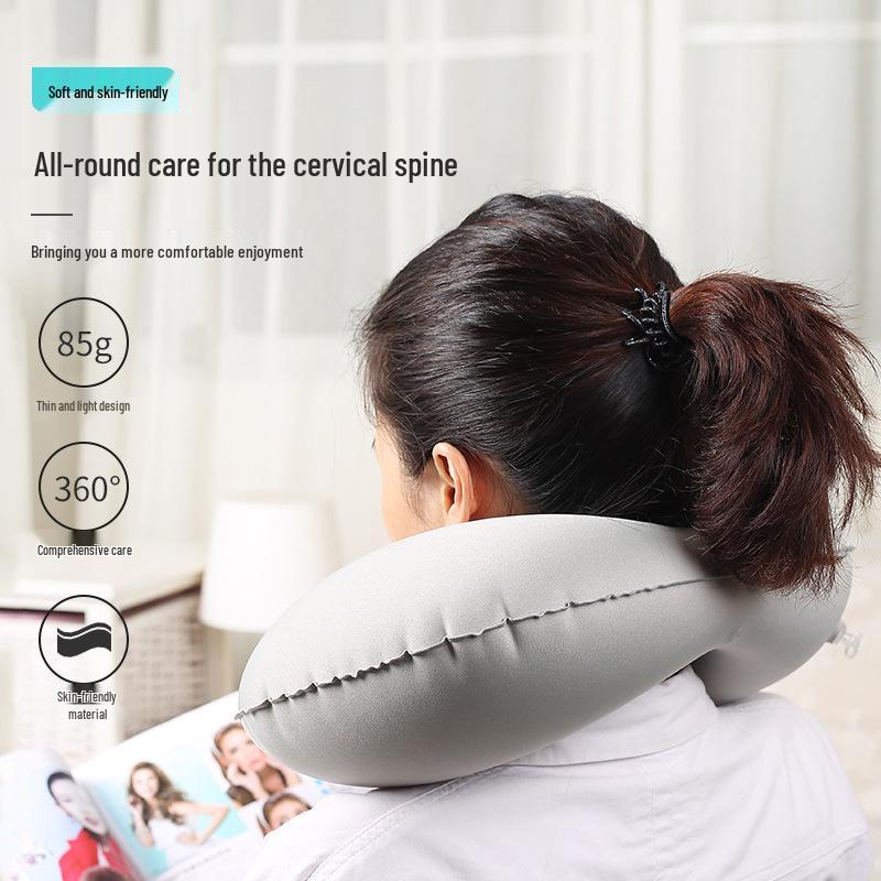 Inflatable U-Shaped Neck Support Pillow - Foldable Portable Milk Silk Travel Essential