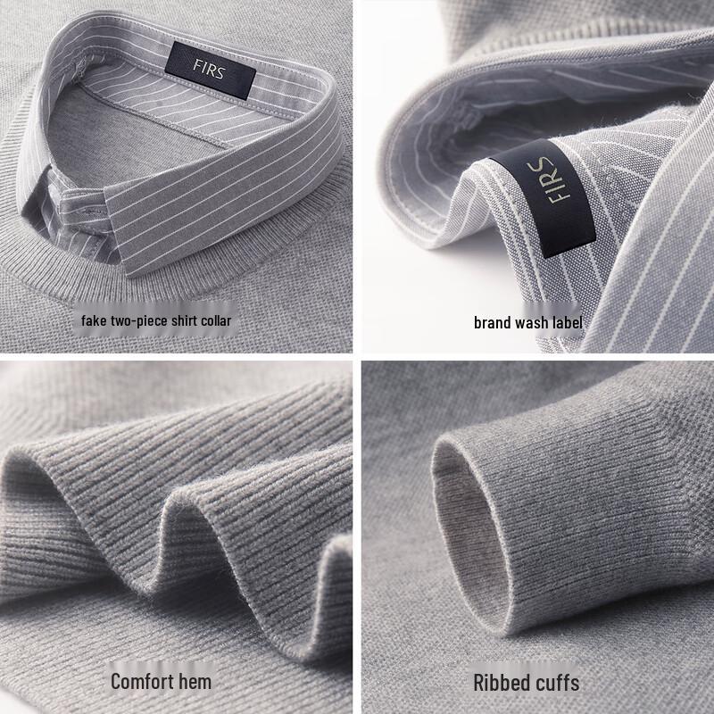 FIRS Men's Faux 2-Piece Shirt Collar Knit Sweater