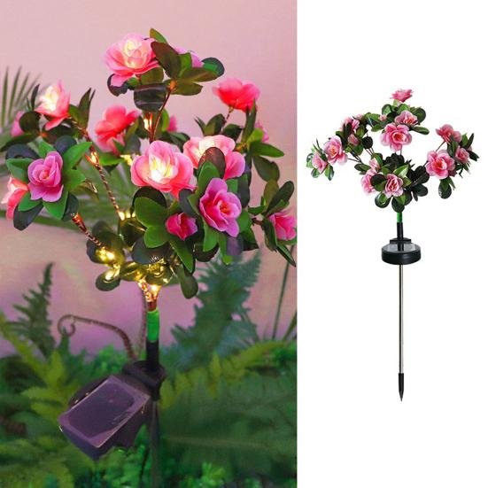Solar Garden Bloom Light Artificial Azalea Flower Stake Lamp LED Waterproof Pathway Light for Yard Fence Patio Lawn Cemetery Decor