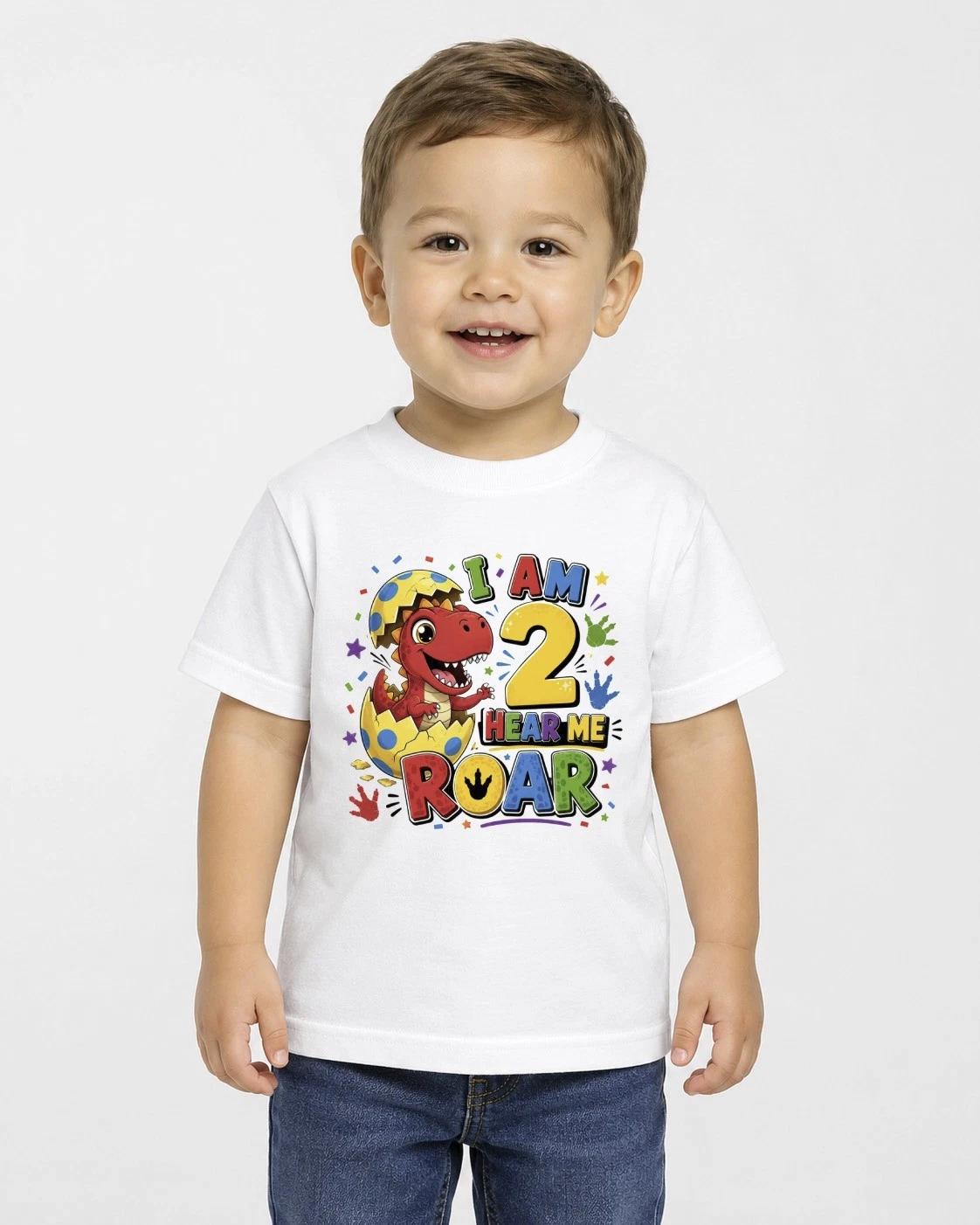 Boys 2nd Birthday Children s Children s Children s T  Children s T-shirt I Am 2 Hear Me Roar Dinosaur  Tee Party Gift Top 130