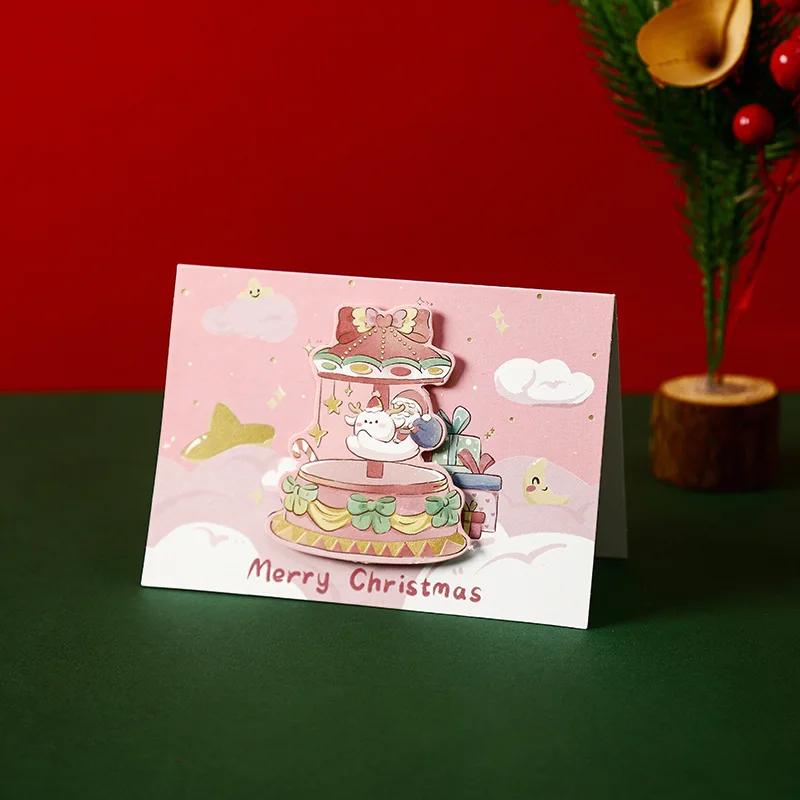 5pcs Christmas Greeting Card Kids Mini Christmas Blessing  Cards Envelope New Year Postcard Gifts Card Xmas Party Supplies