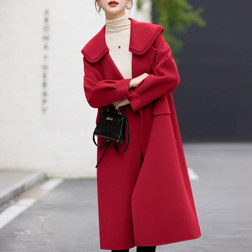 Lapel Korean Winter Temperament Medium-length Woolen Coat for Women with Small Fragrance Style Long Sleeve Jacket
