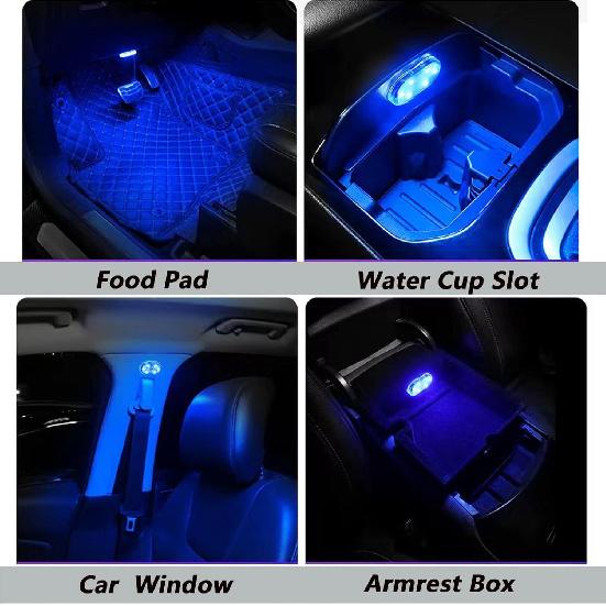 4Pcs Wireless LED Lights For Car Interior,7 Colors Ambient Lighting Car Interior,Car Lights Ide Your Car,USB Rechargeable Car Interior Led Night