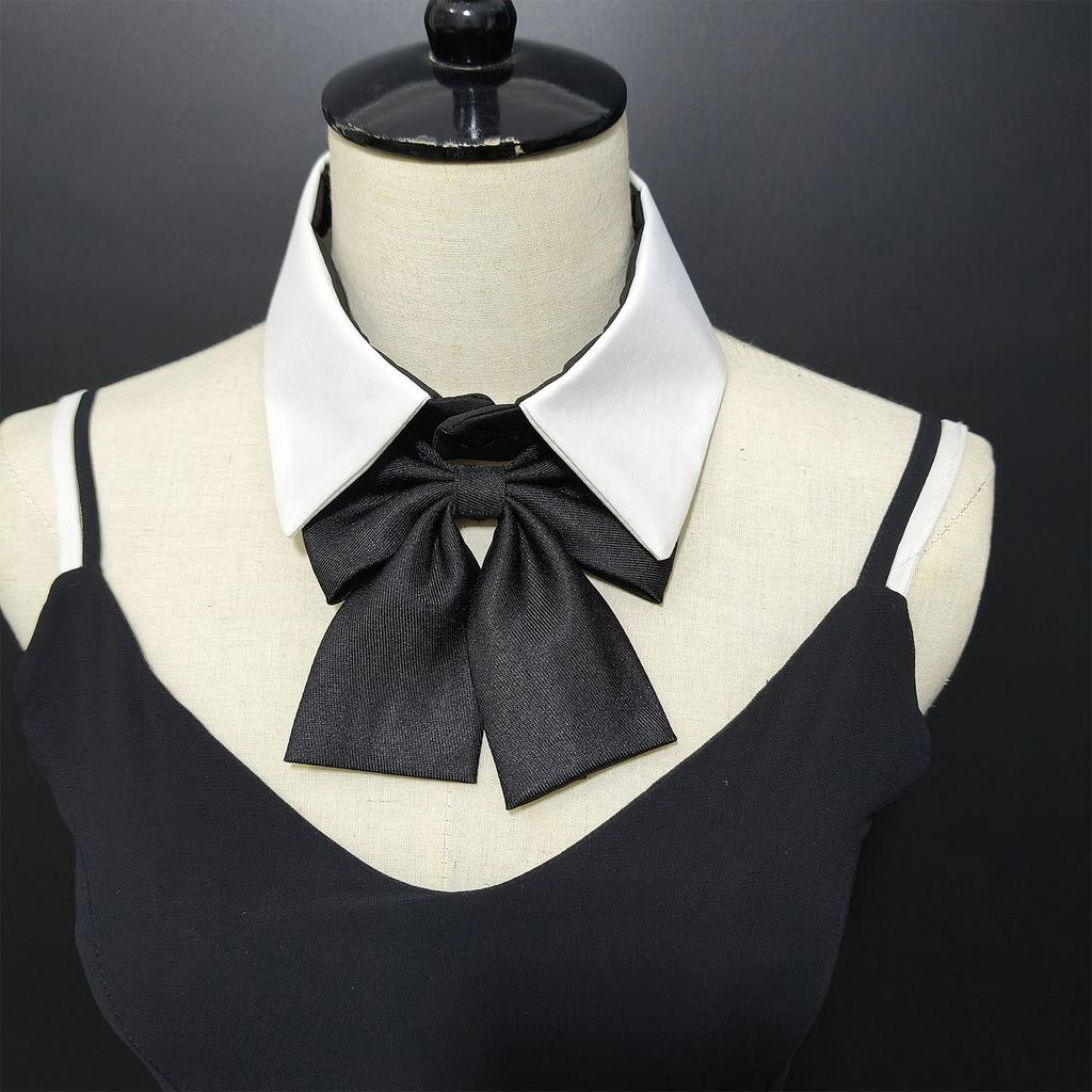 Multipurpose Removable Faux Collar with Black Bowtie Front for Women Girls Elegant Students Shirt Accessories Choker