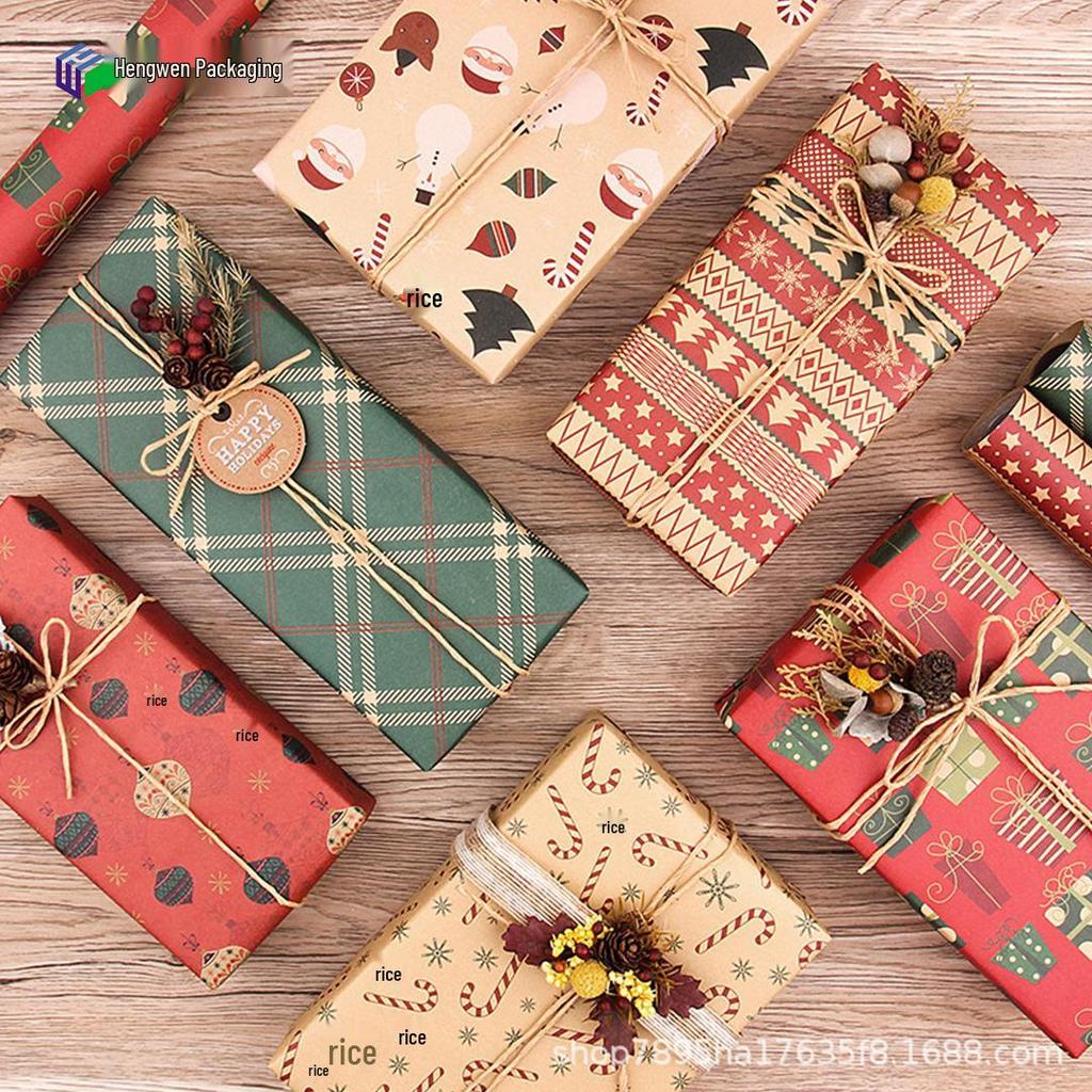 Retro Brown Kraft Holiday Gift Wrapping Paper for DIY Packaging