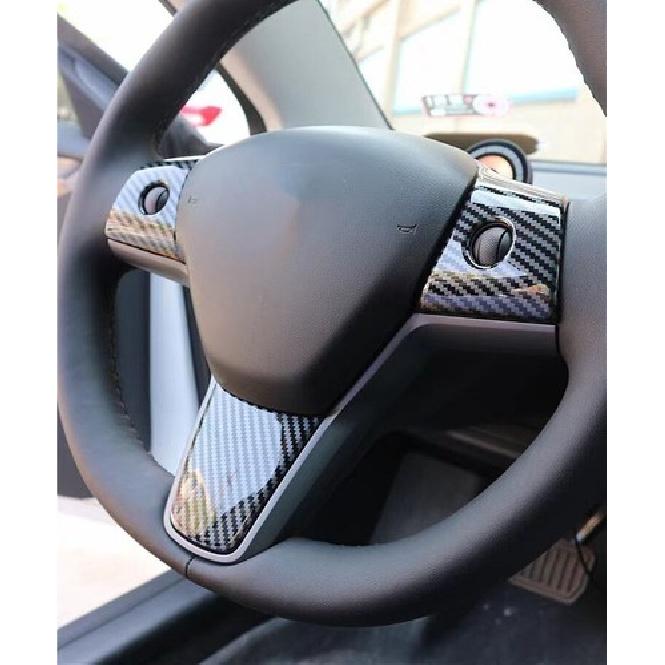 Carbon Fiber Steering Wheel Cover Trim Fit For Tesla Model 3 Model Y 2017-