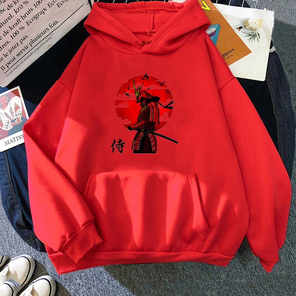 Japan Samurai Armor Katana Graphic Hoodies Cartoon Print Aesthetic Sweatshirt for Autumn/Winter Anime Clothing Moletom Hoody
