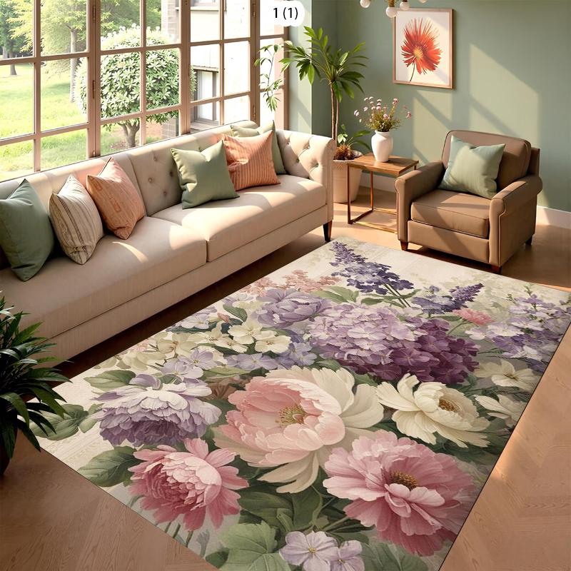 Large Floral Carpet Area Rug for Living Room Home Decoration Vintage Flower Pattern Mat Floor Rug Soft Carpet for Bedroom Decor
