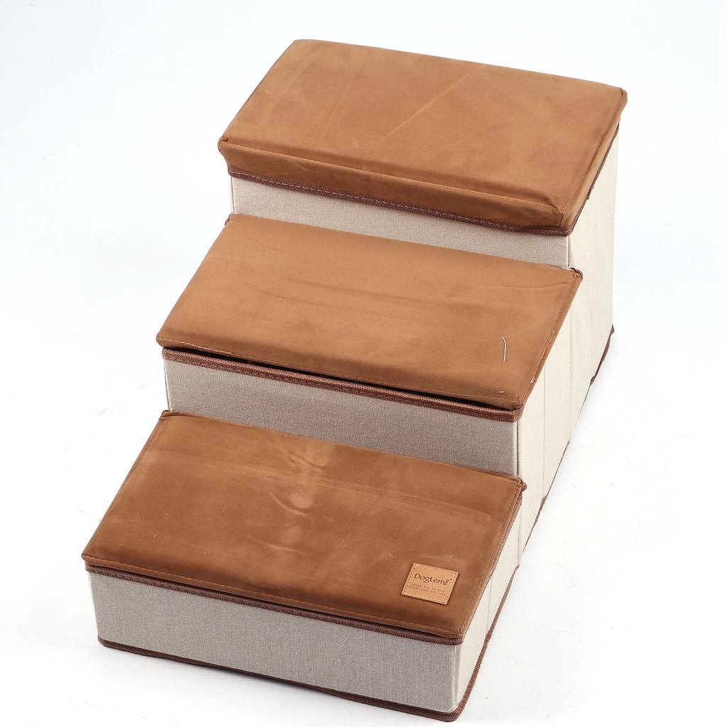 Dog Stairs for Small Dogs Foldable 3 Tiers Dog Steps Anti Slip Large Capacity with Storing Space for