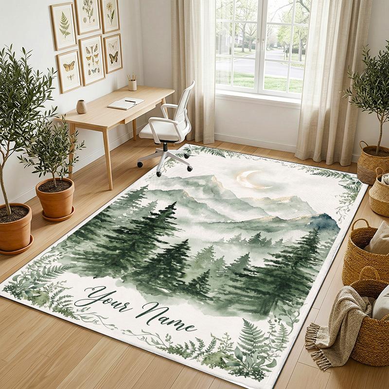 Moonlit Moth Garden Theme Soft Crystal Velvet Rug Custom Name & Text Print Non Slip Floor Rug for Bedroom Living Room