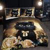 Charming Cat & Yelow Rose Beding Set Breathable Polyester Al-Season Comfort Machine Washable Ideal for Home or Dorm Decor