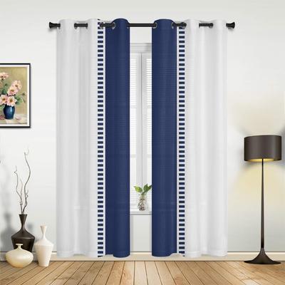 Blue Stripes Texture White Curtains for Bedroom Living Room Drapes Kitchen Children's Room Window Curtain Modern Home Decor