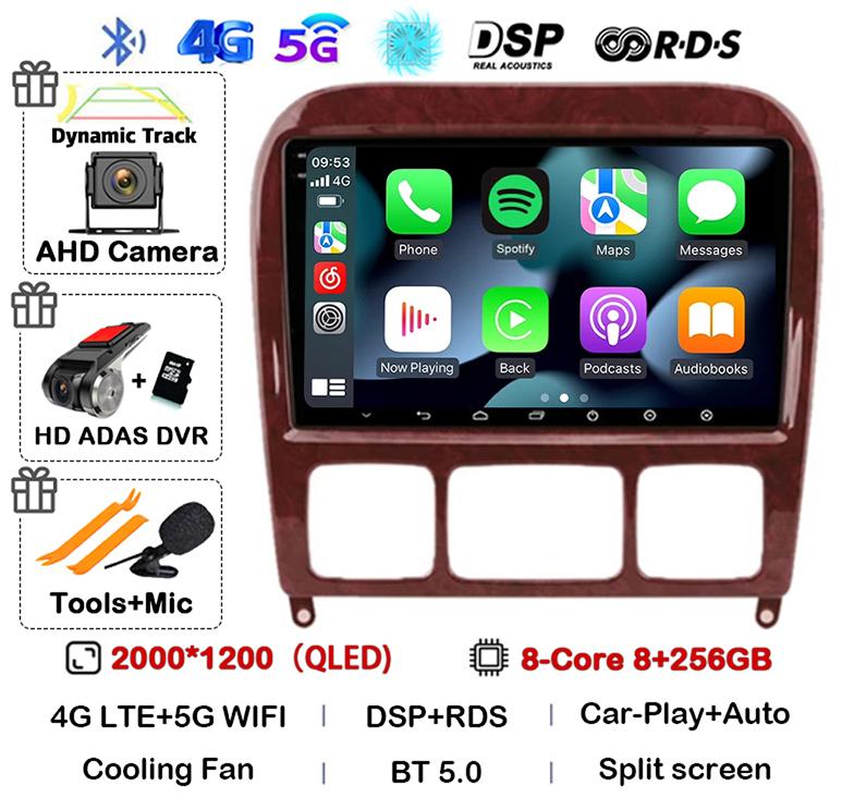 Android 14 Carplay Auto Car Stereo Radio For Mercedes Benz S-Class S Class W220 VV220 1998-2005 Mutimedia Player GPS Navigation