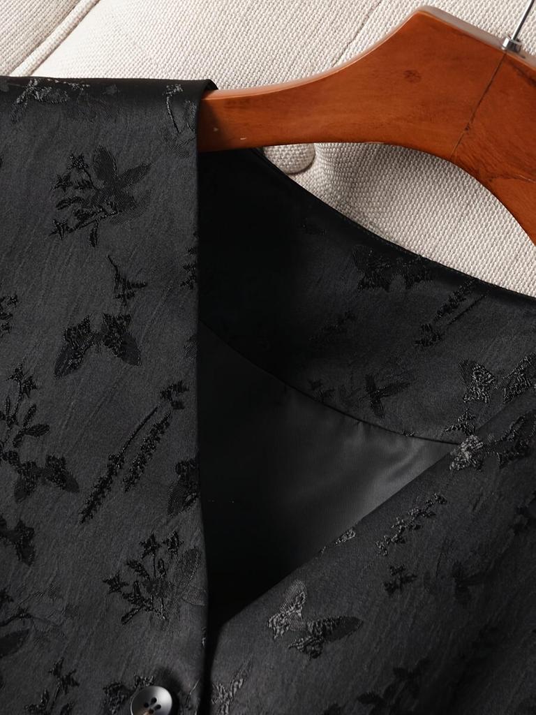 2026 Frühling/Sommer Damen Elegante Florale Jacquard-Weste mit V-Ausschnitt - Große Größen, Einreihige Jacke