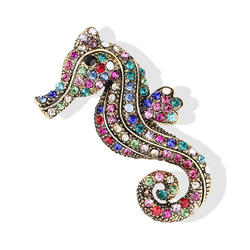 SKEDS Exquisite Vintage Women Girls Colorful Crystal Seahorse Badges Pin For Women Men Creative Animal Boutique Coat Brooches