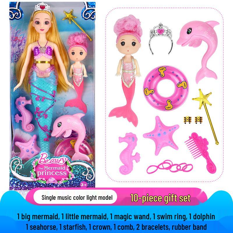 Set Păpușă Prințesă Sirenă Joc de Rol cu Lumini și Muzică – Cadou Perfect de Ziua de Naștere pentru Fete