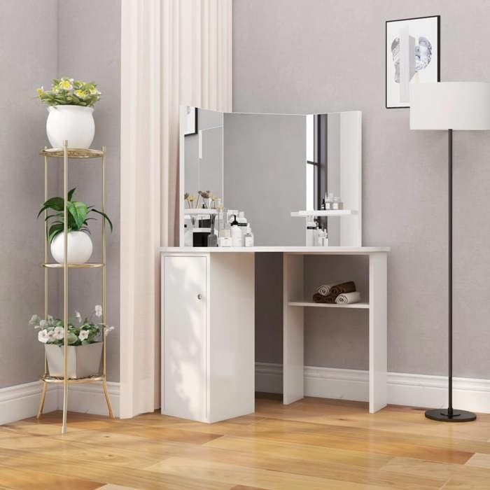 VidaXL Coiffeuse d'angle Table de maquillage cosmétique Blanc