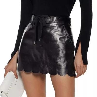 Sexy Mini Black Unique Designer Leather Genuine Lambskin Slim Fit Skirt Women
