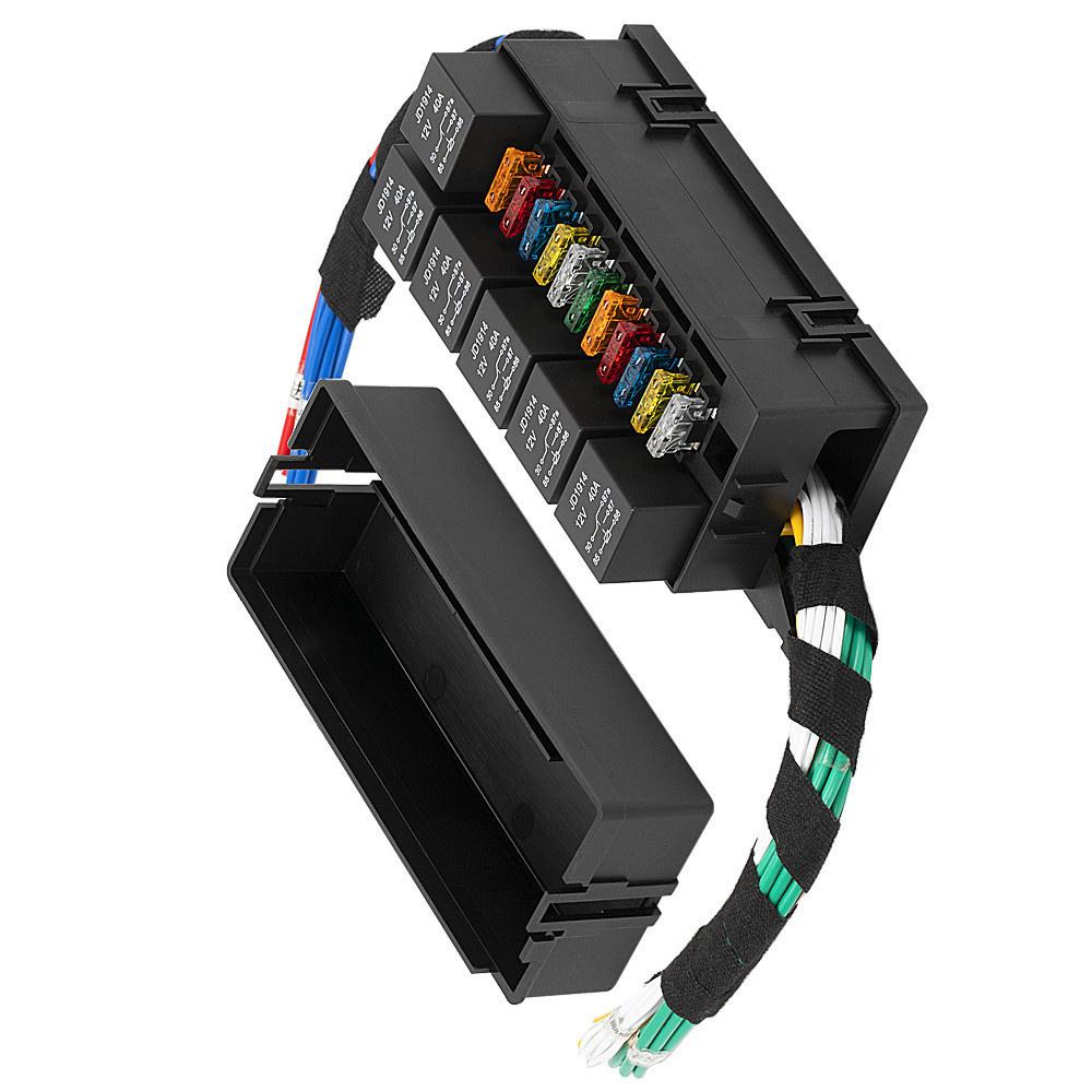 Universal 11 Way Fuse Box with 4-Pin 12V 40A Relay 5A 10A 15A 20A 25A 30A Fuses