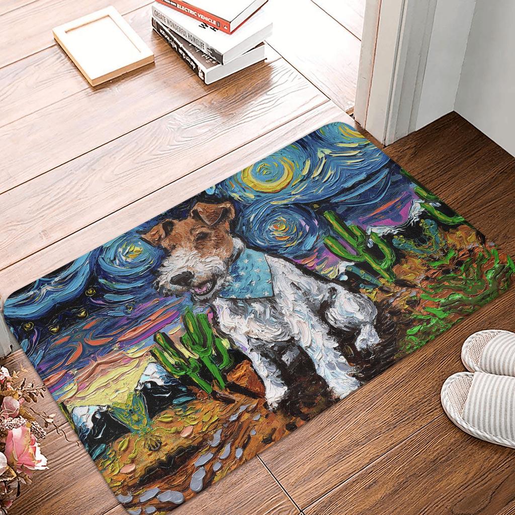 Retro Starry Night German Shorthair Pointer Doormat Anti-Slip Kitchen Bathroom Mat Garden Garage Door Floor Entrance Carpet Rug