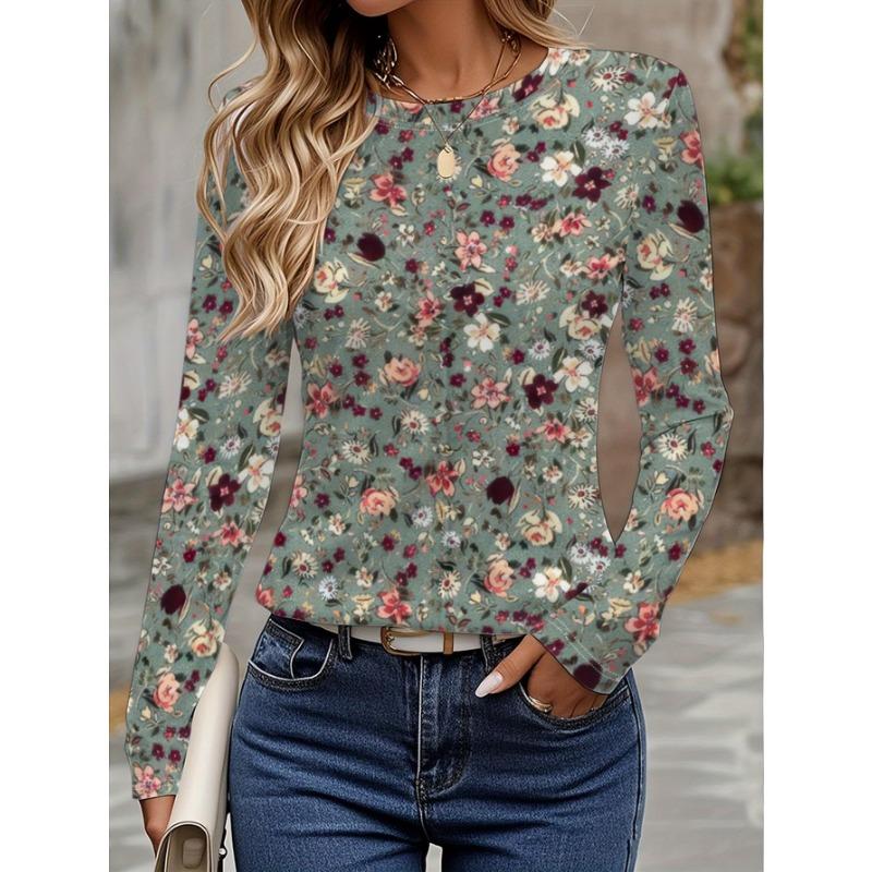 Women's T-shirt 3D Printing Green Plant Print Fashion Long Sleeve Round Neck Regular Top Holiday Weekend Spring and Autumn