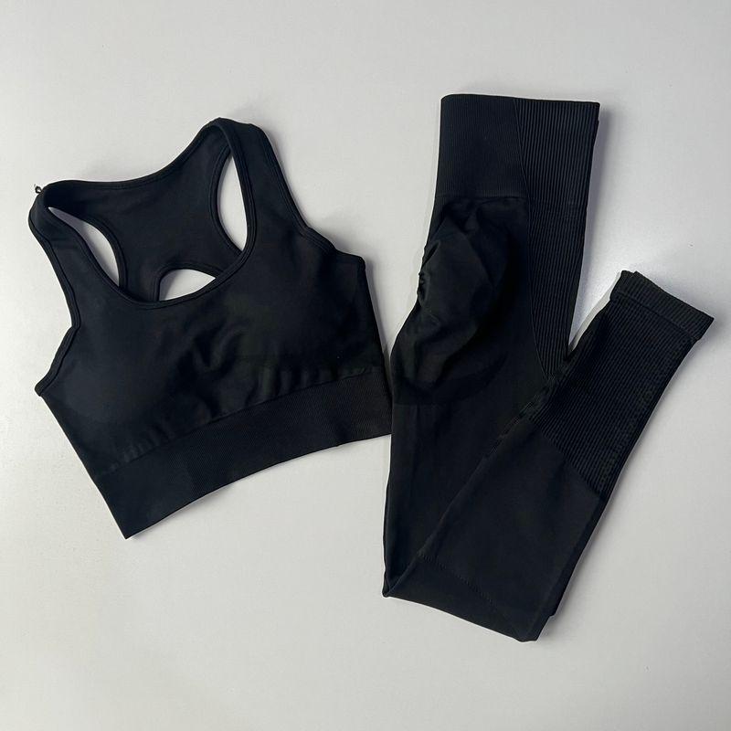 

Fashion Bubble Wrap Sports Intimates Women s Professional Workout Beauty Back Bra Quick-Drying Running High Waist Yoga Clothes Two-piece Set Black Suit L