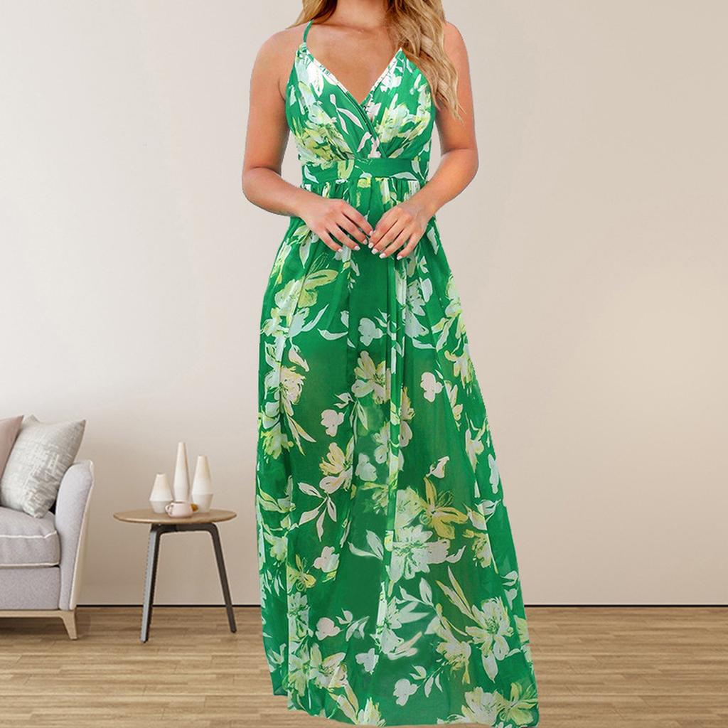 Boho Maxi Dresses for Women V Neck Sleeveless Casual Dresses for Women Floral Print Sundresses for Women Summer Dresses for Women