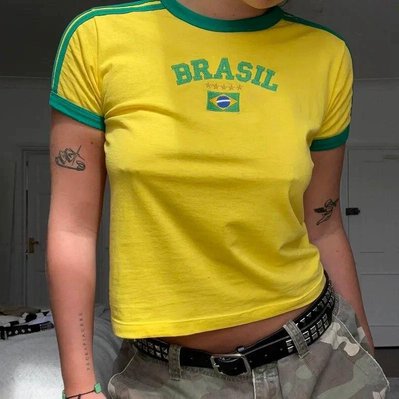 Damski crop top slim fit w stylu Y2K - Streetwear w stylu europejskim i amerykańskim