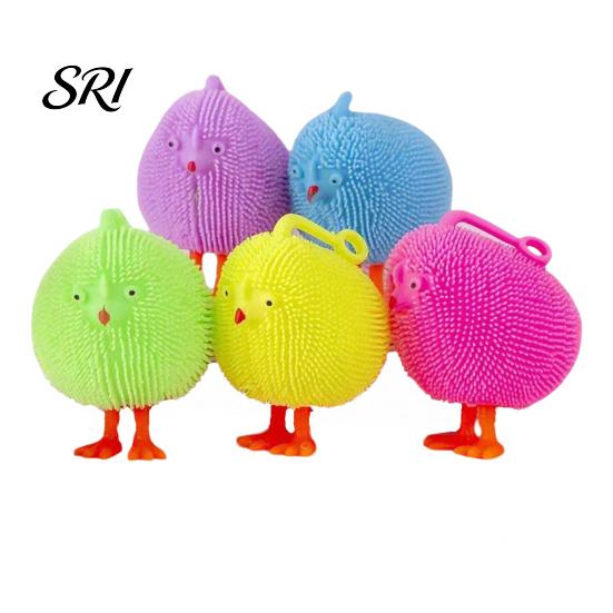 TPR Stress Ball Glowing Fuzz Chick Toy Relief LED Light-up Squeeze Tool Anxiety Reduction Portable Travel School Office Fidget Relaxation