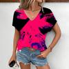 Summer V-neck 3D Colorful Splash Printed T-shirts Fashionable Casual Short Sleeved Women's T-shirts