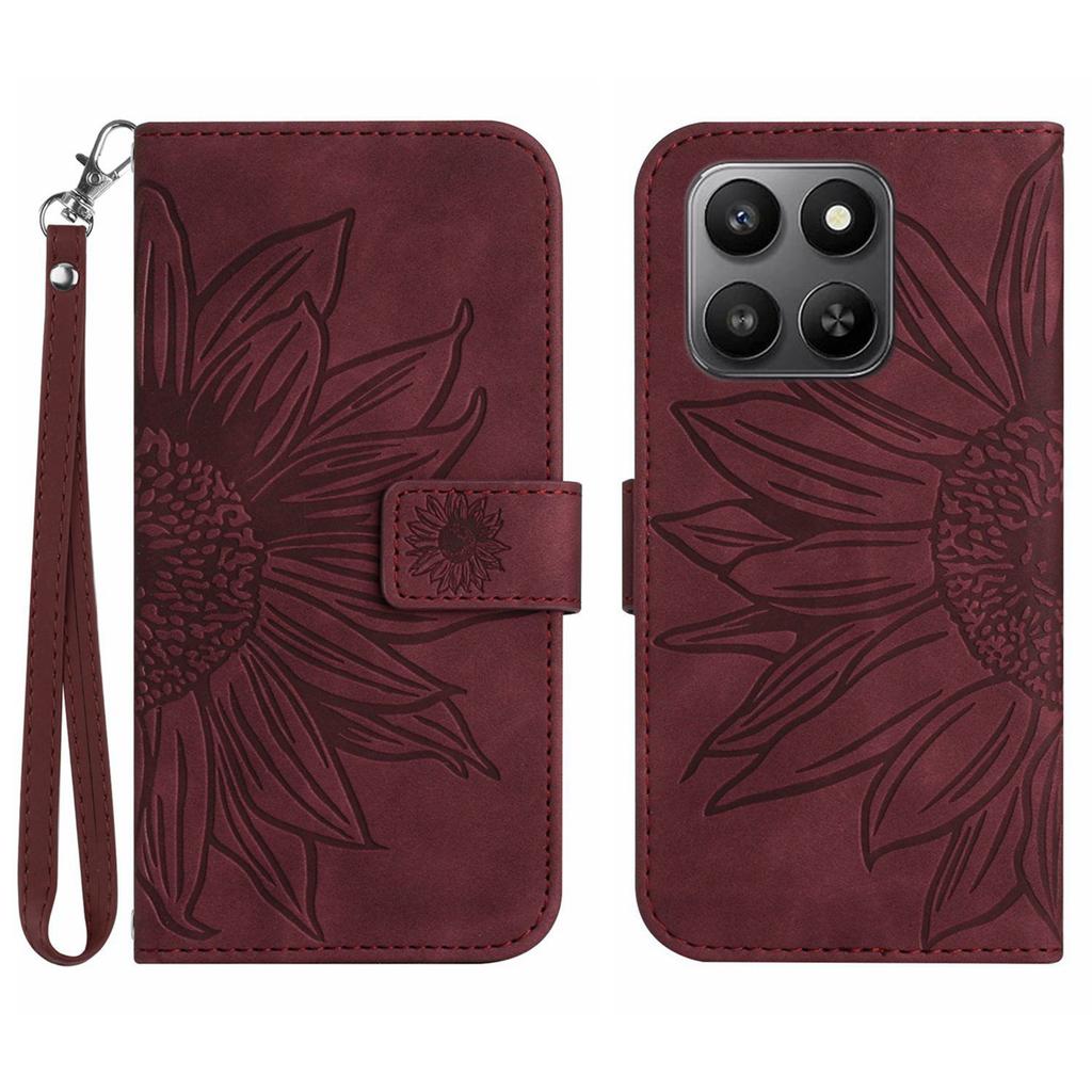 For Honor 400 Smart Case Sunflower Imprint Leather Wallet Phone Cover with Wrist Strap