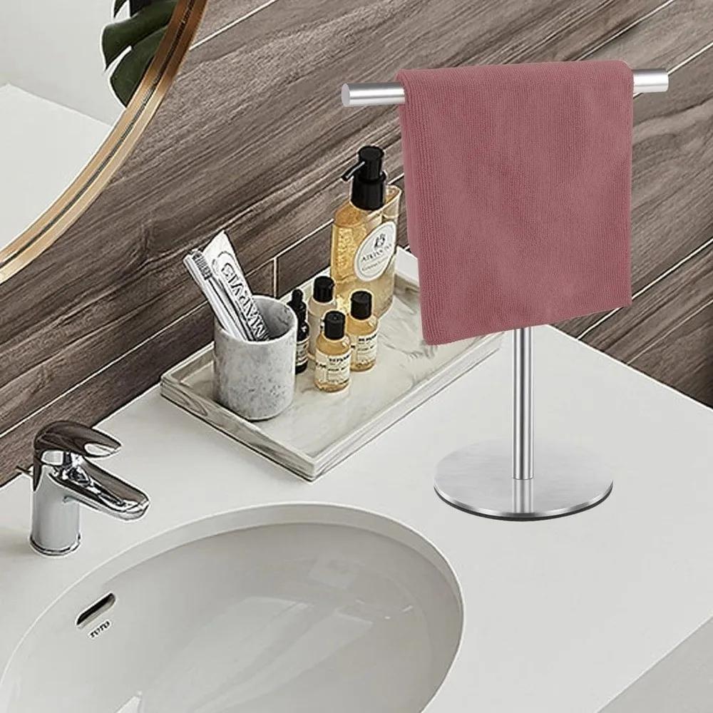 New Stainless Steel Towel Rack Movable Modern Style T-Shape Holder Multi-Purpose Rustproof Display Stand Kitchen