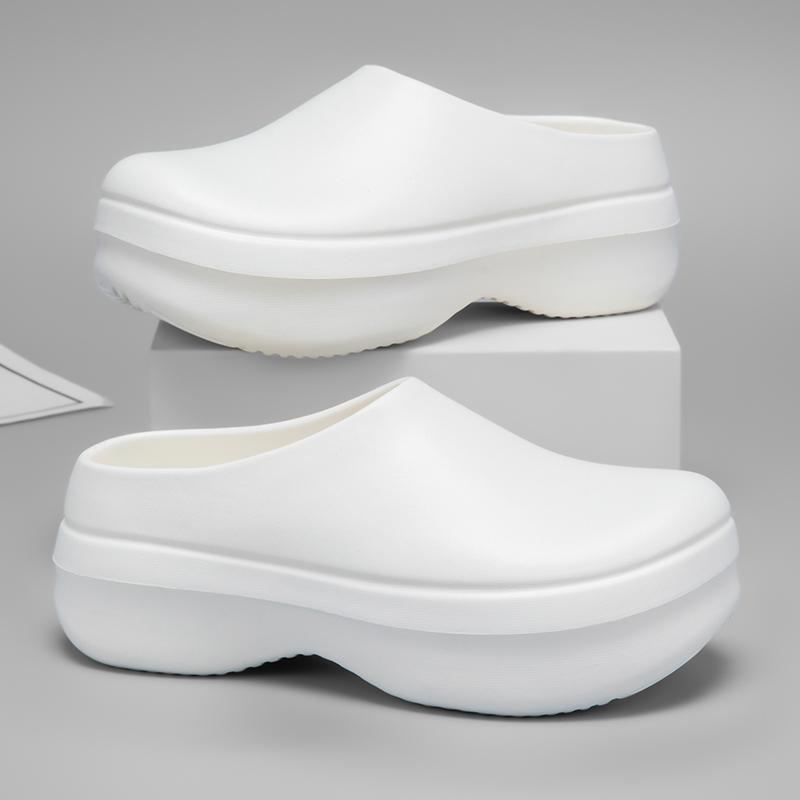 Thick Soles Platform Half Shoes For Men Women Rubber Slippers Garden Chef Shoes Waterproof Closed Toe Kitchen Restaurant Working
