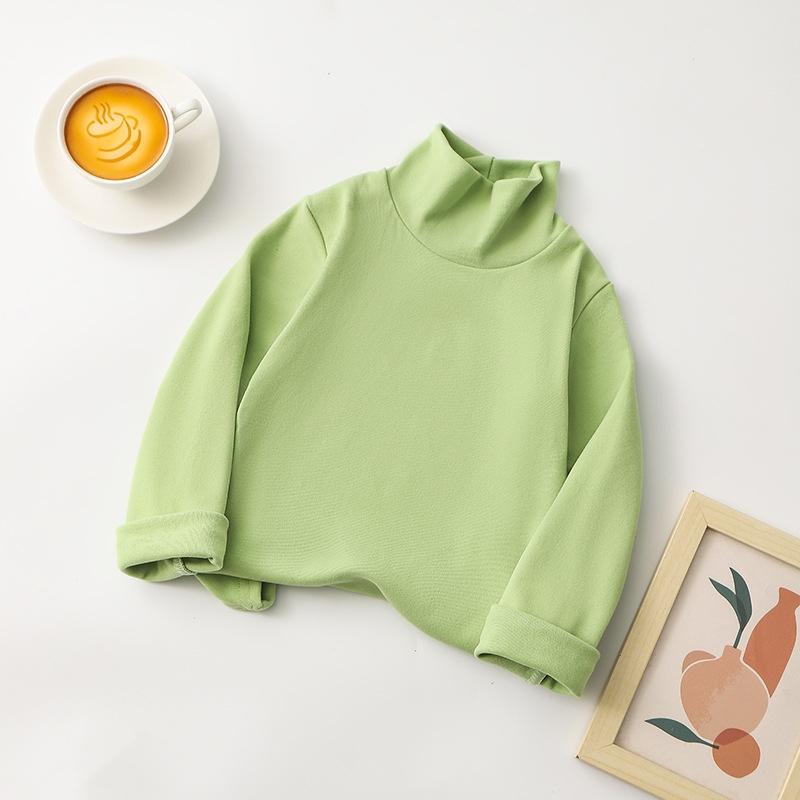 

Children Long Sleeved T-Shirts Half High Neck Autumn Winter Solid Color Versatile T-Shirts Fashion Comfortable Children Clothing 80 зелёный