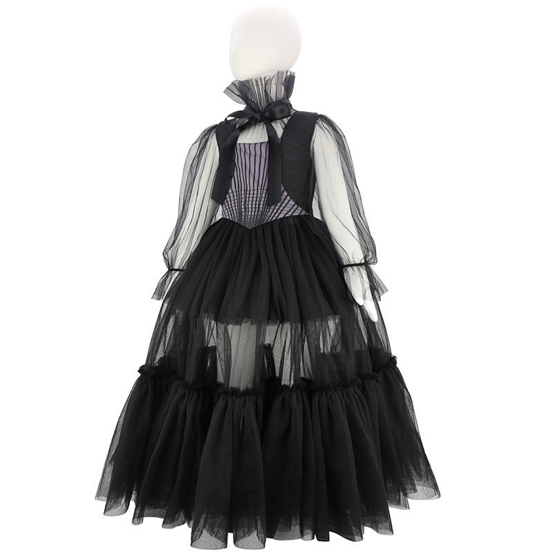 Kids Girls Long Sleeves Mesh Black Dress Outfits Halloween Cosplay Costumes