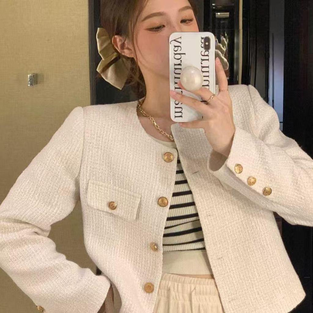 High-End Coco Style Round Neck Tweed Jacket for Women
