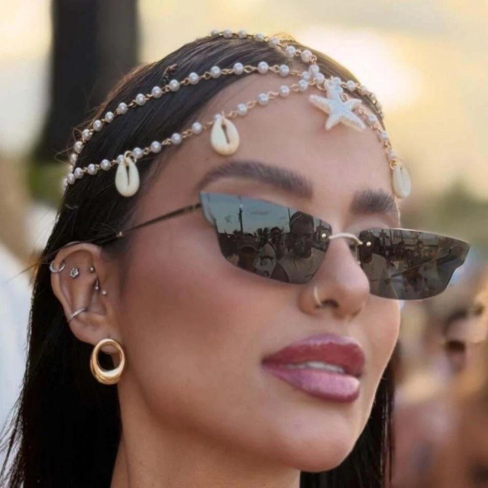 Starfish Bohemian Hair Chain Pearl Beaded Head Piece Shell Head Chain Boho Head Chain Casual Wear