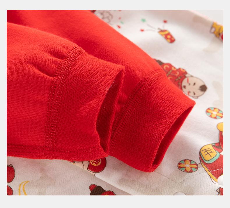 Chinese Style Newborn Long Sleeve Two-Piece Look Romper - Autumn Baby Bodysuit for Crawling