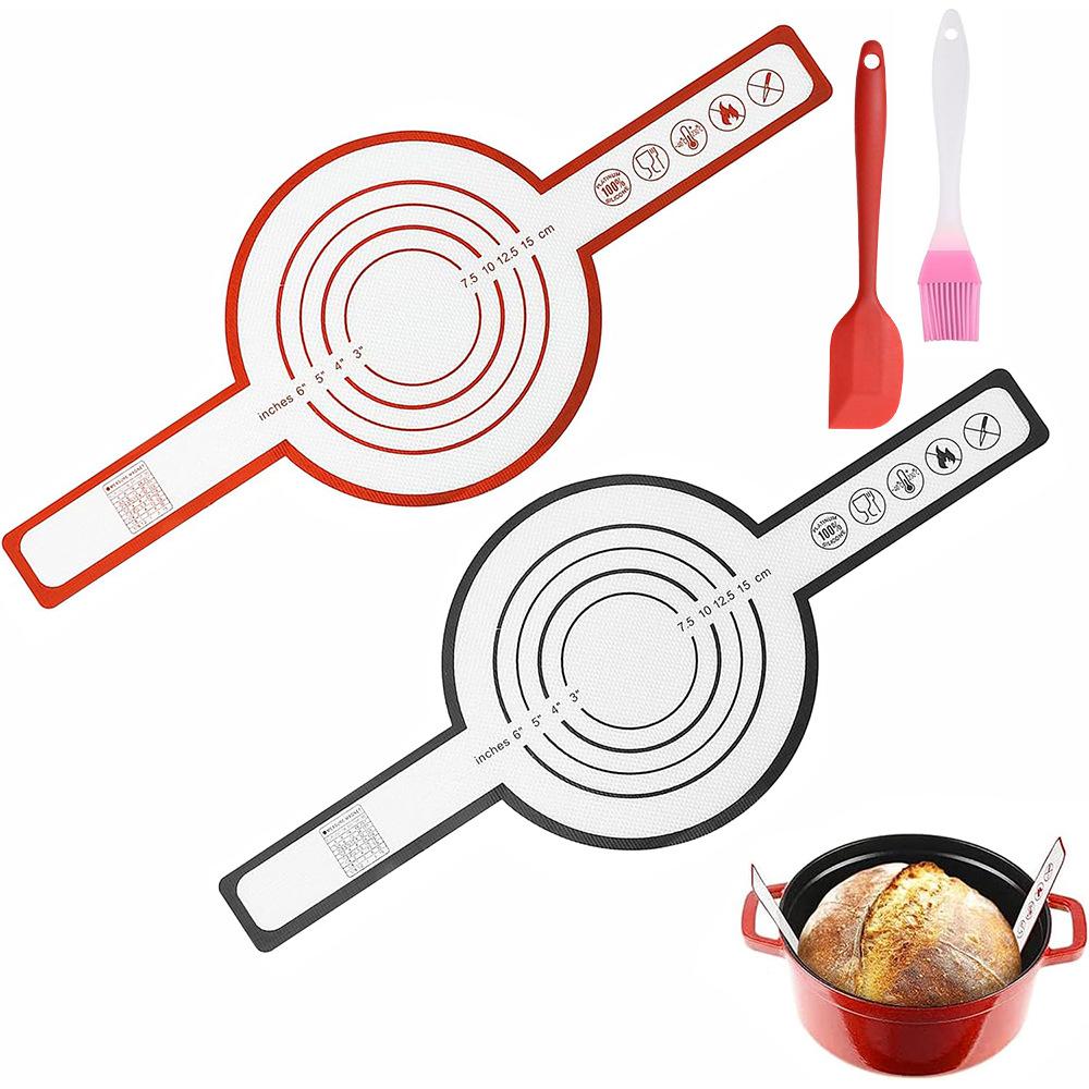Reusable Silicone Bread Sling with Long Handles Heat Resistant Non-Stick Sourdough Baking Mat for Dutch Oven Baking Liners Tools