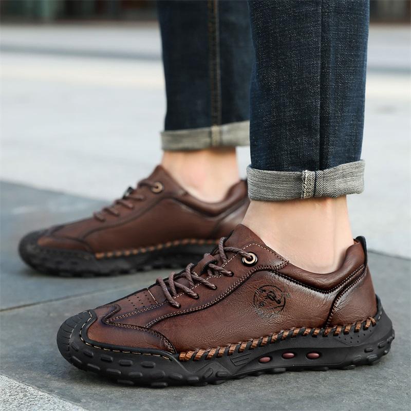 Fashion 2025 New Large Size Men Casual Leather Flats Walking Shoes High Quality Outdoor Antiskid Hiking Sneakers Lace Up Driving Shoe