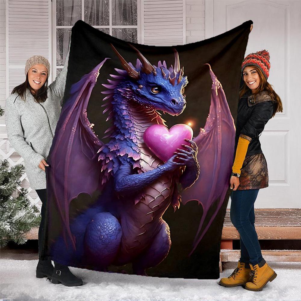 1pc Dragon Heart Throw Blanket Polyester Fiber, Lightweight Flannel, Soft & Warm, All Season Use for Outdoor, Camping Digital Print