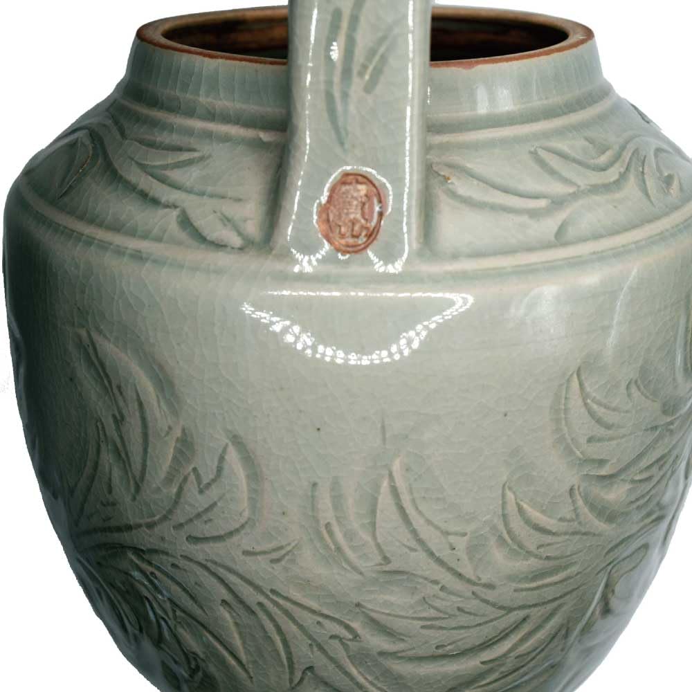 Tea Ceremony Celadon Carved Water Peony Arabesque Hozan Utensils, Jug, Design, Unrin-in Temple,