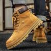 Men's Autumn/Winter Lightweight Breathable British Style High-Top Yellow Pigskin Work Boots