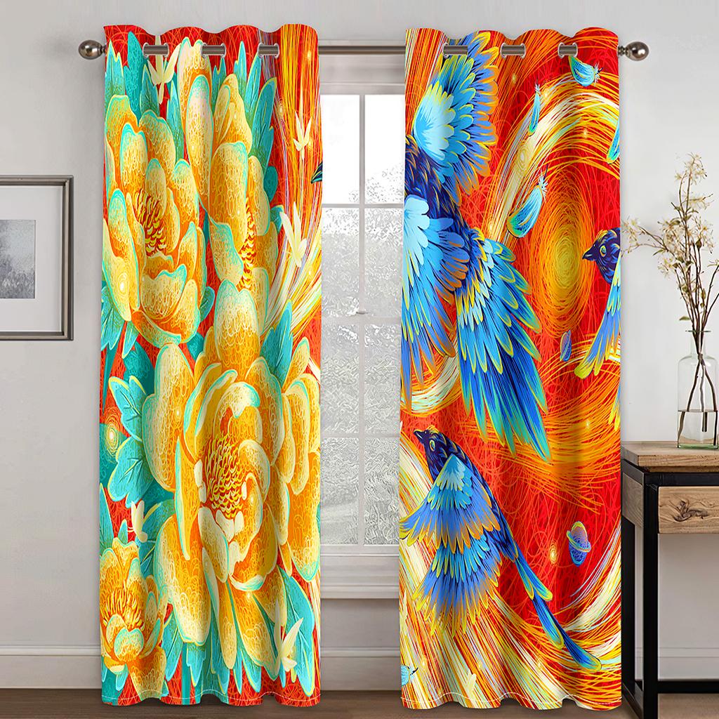 Traditional Chinese Myth Auspicious Auspicious Animal Pattern 3D Digital Printed Curtain Living Room Bedroom Curtain Two Panels