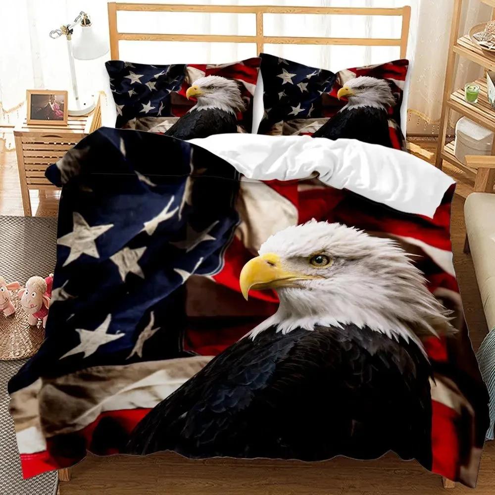 Eagle Duvet Cover Set Polyester Bedding for Boys Teens Adults King Queen Size Grey White Duvet Cover Bed Set Quilt Cover